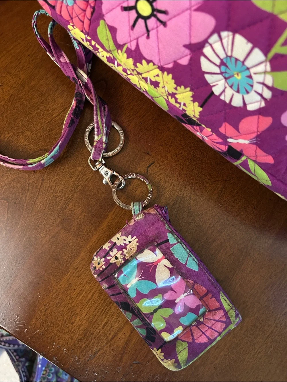 Vera Bradley Purple Floral Quilted Shoulder Tote with Pink & Teal Accents
